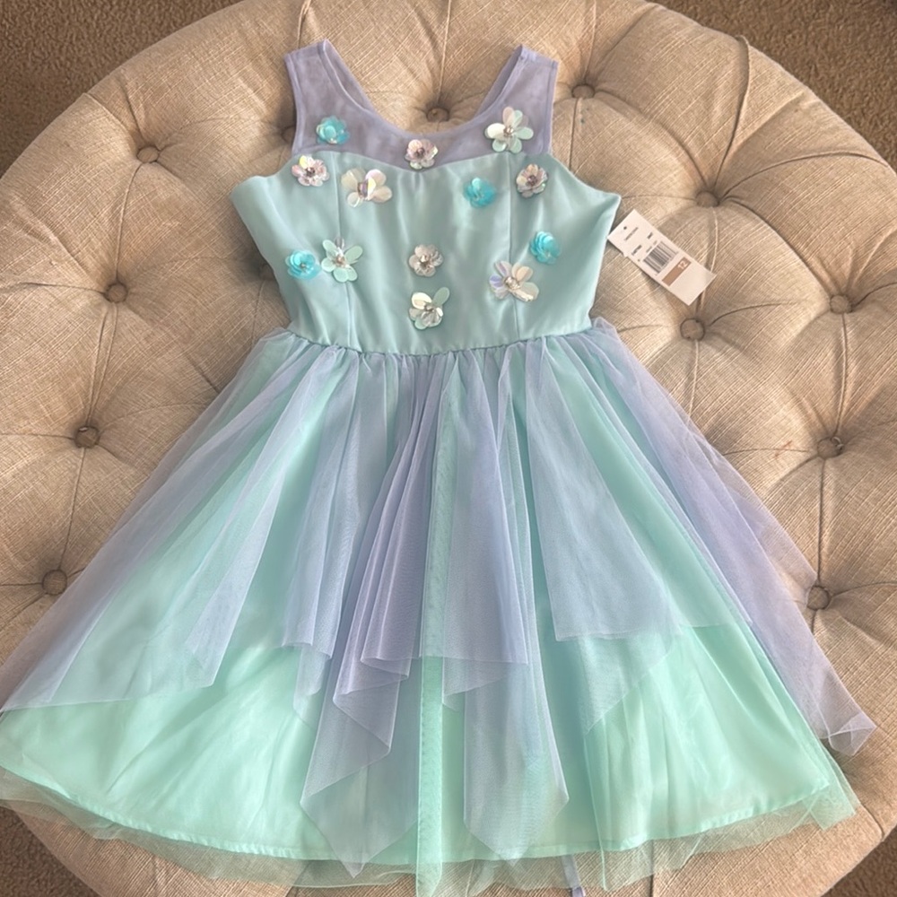 Floral Embellished Kids Formal Dress - Blue and Purple